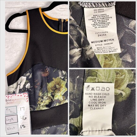 ABS by Allen Schwartz Floral Midi Dress Sz M Black Green Cocktail Bodycon NWT - Picture 9 of 10